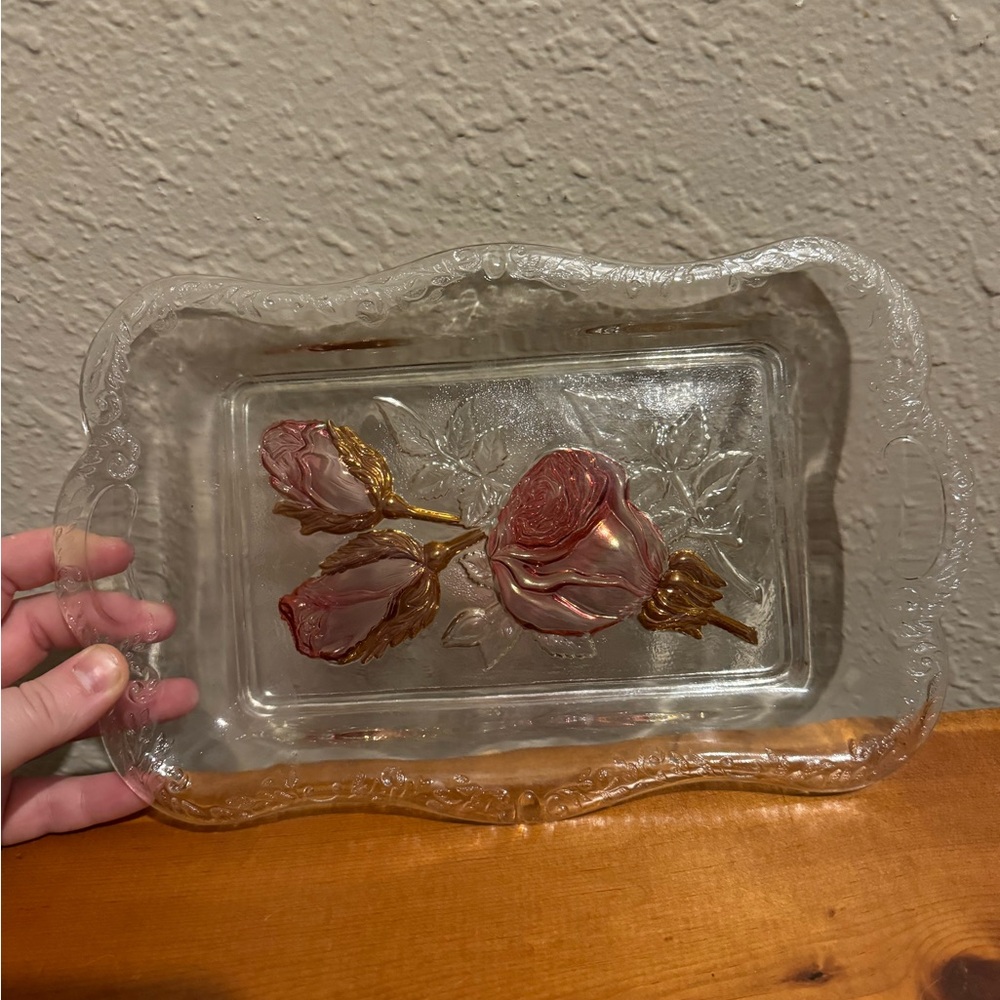 Vintage Goofus Glass Rose Tray